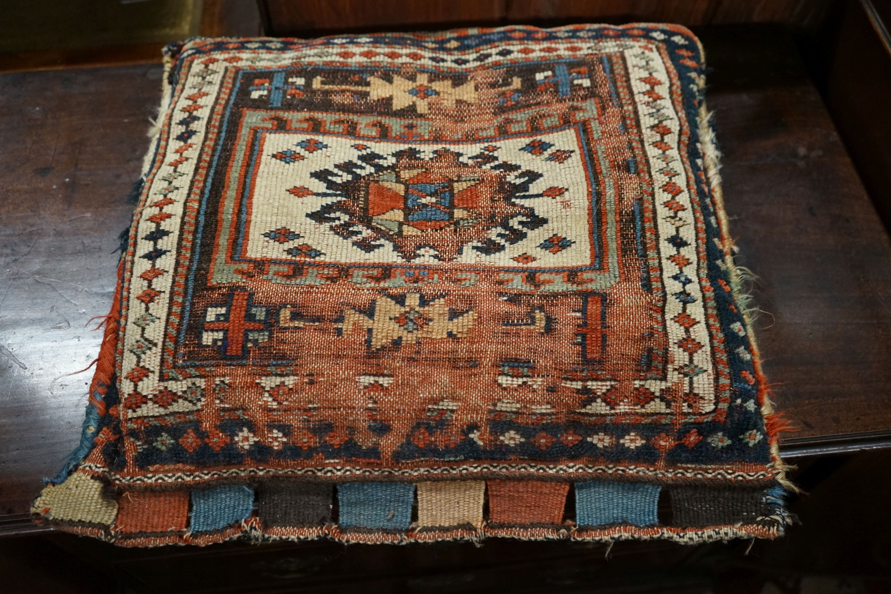 Six Caucasian, Kelim , North West Persian cushions and an Aubusson style cushion.